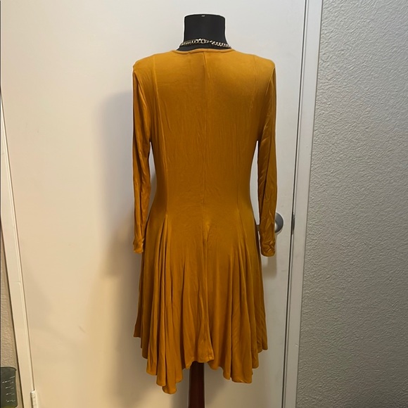 Free People Mustard Yellow Lace-Up A-Line Dress - Picture 3 of 5